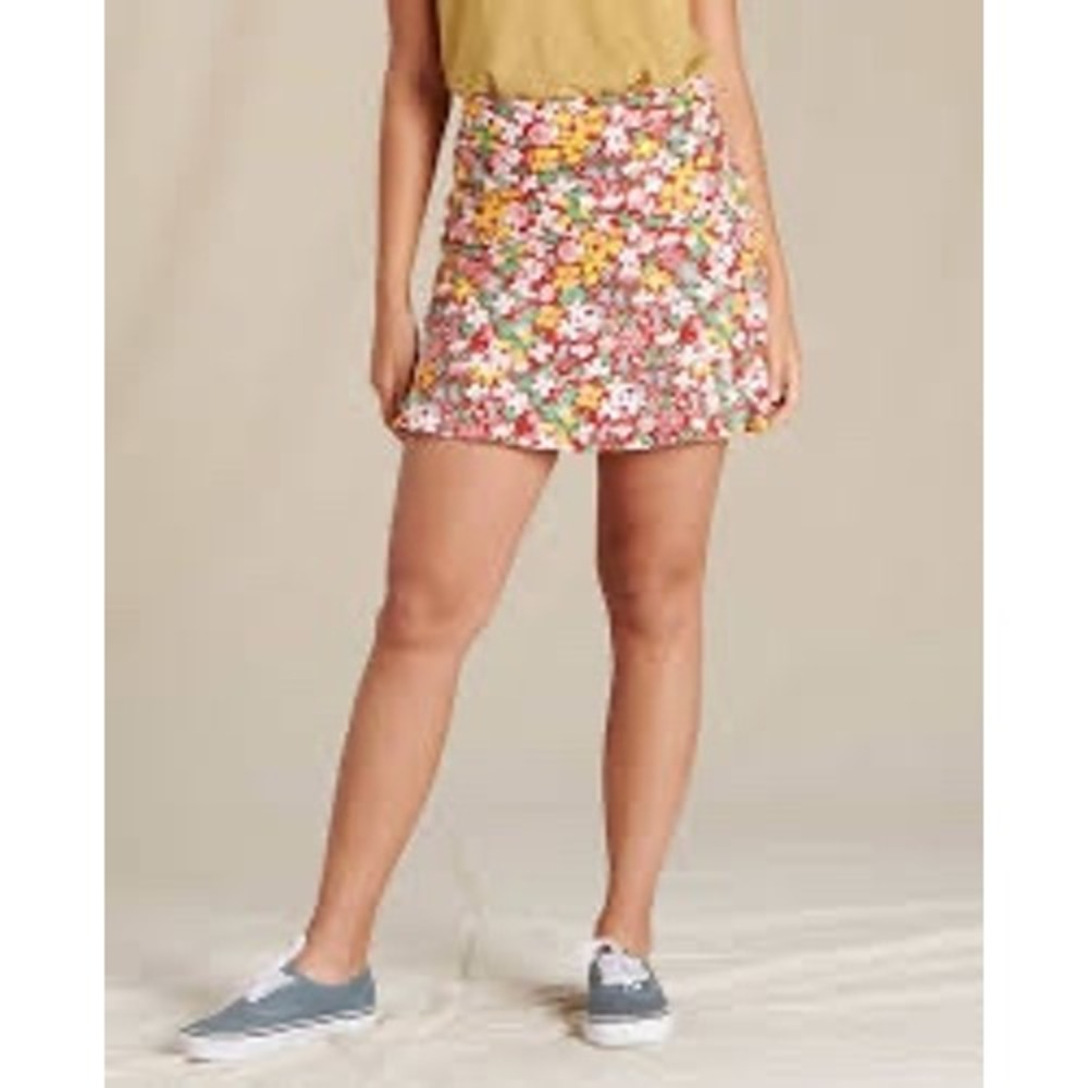 Toad&Co Chaka Ruffle Mini Skirt L Red Floral Organic Cotton Garden Cottagecore